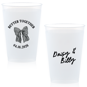 Celebrate the perfect pairing with the Better Together Bow Wedding Cup, featuring the couple's names in a romantic script and the wedding date, complemented by "Better Together" alongside a charming bow illustration. A sweet toast to unity and love on your big day.