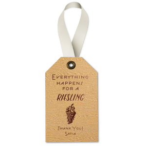 Personalized Kraft Wood Wine Hang Tag with Shiny Merlot Foil has a Grapes graphic and is good for use in Wine and Cheese themed parties and will add that special attention to detail that cannot be overlooked.
