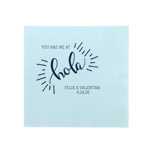 Custom Tiffany Blue Cocktail Napkin with Satin Lipstick Red Foil has a Hola graphic and is good for use in Words themed parties and will impress guests like no other. Make this party unforgettable.