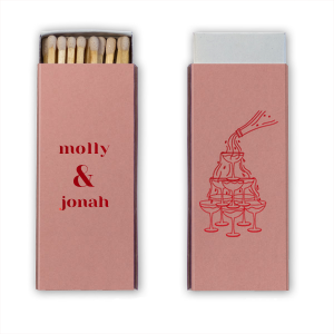 Shake up your celebration with our personalized foil-printed matches, featuring a classic champagne tower design! Add your names to create the perfect party favor, sparking joy and laughter at weddings, engagement parties, and anniversaries. Let's toast to fun!