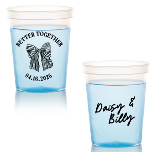 Celebrate the perfect pairing with the Better Together Bow Wedding Cup, featuring the couple's names in a romantic script and the wedding date, complemented by "Better Together" alongside a charming bow illustration. A sweet toast to unity and love on your big day.
