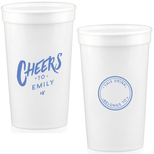 Celebrate with the Personal Cheers Cup, a dual-sided design featuring bold 'CHEERS to' and the celebrant's name on one side. The other side cleverly sports a circle badge reading 'This Drink Belongs To', with space for guests to personalize, combining fun and functionality at any event.