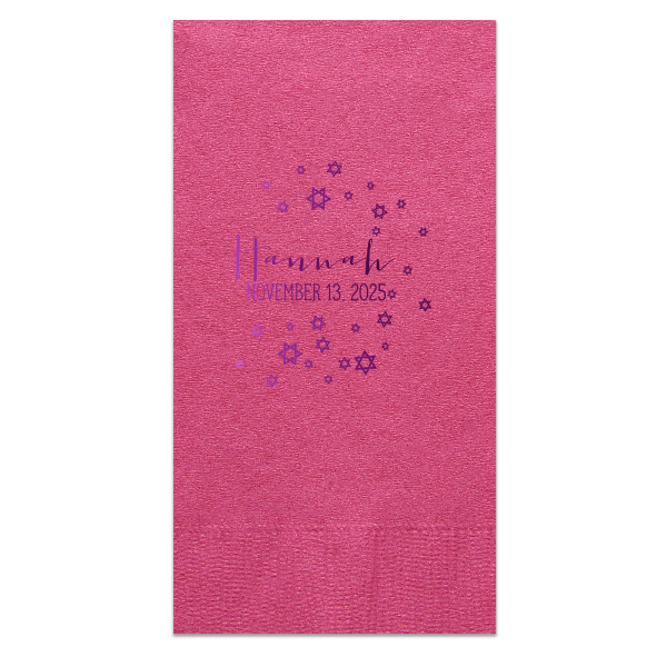 ForYourParty's elegant Fuchsia Cocktail Napkin with Shiny Amethyst Foil has a Star of David Frame graphic and is good for use in Jewish Symbols, Halloween, Frames themed parties and couldn't be more perfect. It's time to show off your impeccable taste.