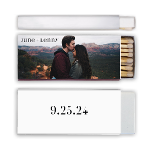 Our beautiful custom White Classic Custom Photo Matchbox with Matte Black Ink Digital Print Colors are a must-have for your next event—whatever the celebration!