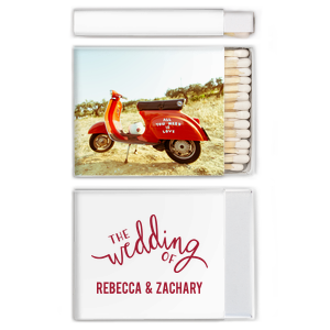 ForYourParty's personalized White Square Custom Photo Matchbox with Matte Lipstick Red Ink Digital Print Colors and Matte Slate Gray Ink Digital Print Colors has a The Wedding Of graphic and is good for use in Words, Wedding themed parties and will impress guests like no other. Make this party unforgettable.