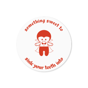 The Vampire Halloween Label is personalized Halloween sticker that is ready to party! In the center is a cute graphic of a vampire, and you can personalize the text to fit the theme of your event. Adorn it to a custom bag for your Halloween event!