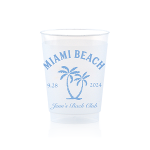 Savor the seaside festivities with the Bachelorette Beach Party Palm Breeze Cup, personalized with the bachelorette's name in a sophisticated script, her party's locale, and the date, all surrounding the sway of a tropical palm tree graphic. A refreshing choice for "The Last Splash" bachelorette celebration.