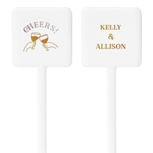 The Cheers Together Stir Stick brings the festive spirit to life with a hand-drawn graphic of two hands raising drinks in a toast, complete with an exuberant "Cheers!" above them, on one side. The other side is personalized with your names, written in a font that captures the relaxed and warm vibe of an island getaway. This stir stick is the perfect accompaniment to shared moments, making every clink of the glass a celebration of togetherness. Ideal for engagement parties, wedding receptions, or any romantic occasion.