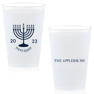 Our custom Matte Navy Ink 16 oz Frost Flex Cup with Matte Navy Ink Print Color has a Menorah graphic and is good for use in Jewish Symbols, Holiday themed parties and couldn't be more perfect. It's time to show off your impeccable taste.