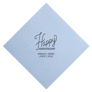 Personalize this cursive Happy Anniversary graphic for a gorgeous detail on your bar or dessert table. Stick with the Powder Blue and Matte Black or choose colors to match your theme. Add your names and wedding date for a personal touch.