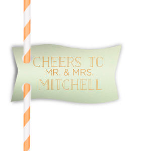 Say cheers to the new couple with these personalized straw tags! The Mint paper, Copper foil and modern block letters will make a lush accent to the bar of your greenery themed bridal shower, engagement party or wedding. 