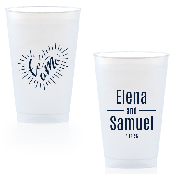 Our beautiful custom Matte Navy Ink 16 oz Frost Flex Cup with Matte Navy Ink Print Color has a Te Amo graphic and is good for use in Words themed parties and will make your guests swoon. Personalize your party's theme today.