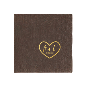 Custom Walnut Wood Cocktail Napkin with Shiny 18 Kt Gold Foil has a Heart Outline graphic and is good for use in Hearts, Wedding themed parties and are a must-have for your next event—whatever the celebration!