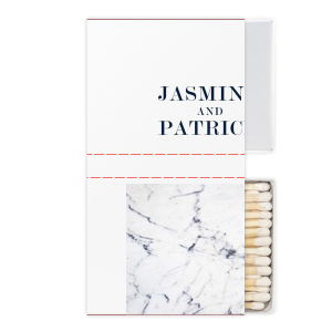 Our custom White Classic Custom Photo Matchbox with Matte Navy Ink Digital Print Colors and Matte Slate Gray Ink Digital Print Colors can be customized to complement every last detail of your party.