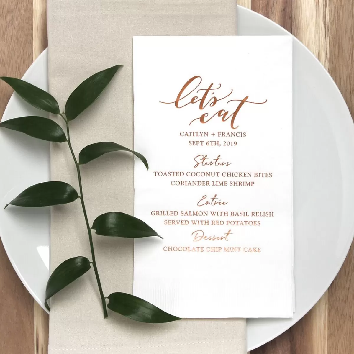 custom designed menu and guest towel combination