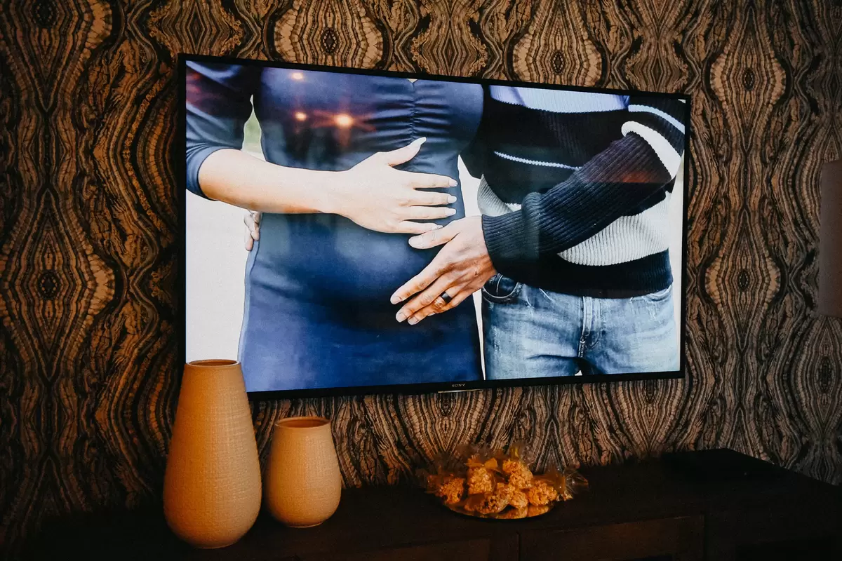 portrait hanging at elegant shimmer and ombre party