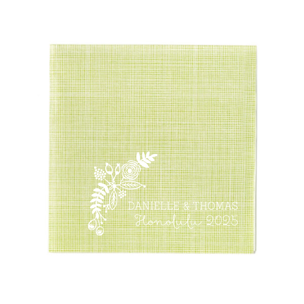 ForYourParty's chic Kiwi Cocktail Napkin with Matte White Foil has a Rustic Floral Accent graphic and is good for use in Floral themed parties and are a must-have for your next event—whatever the celebration!