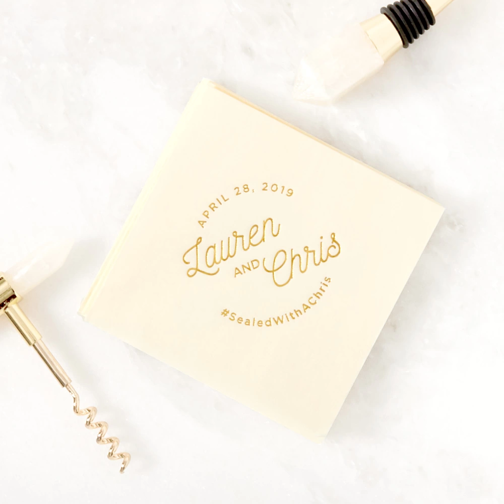 personalized Modern Script wedding cocktail napkins