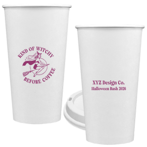Serve a spooky brew in our Kind Of Witchy Cup. The devilish design features a broom riding witch with customizable text. Sure to make splash at your event or business!