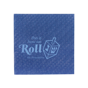 The This is How We Roll Napkin is a modern and fun custom decoration for your Hanukkah party! Personalize this dreidel adorned napkin with your family name. 