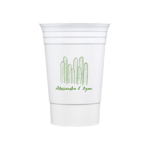 Cool down at your summertime party event with the Southwest Cactus Cup. Featuring a screen print of hand-drawn cactuses above customizable text, the cup is available in your choice of styles and colors to best match your party's unique vibes.