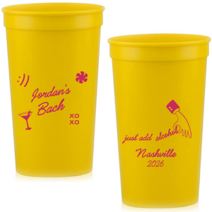 Add a splash of fun to the festivities with the Sassy Spirits Bachelorette Cup, personalized with the bride-to-be's name in script, and adorned with playful symbols like "XOXO," a martini glass, and a smiley face. The flip side's "Just add alcohol" mantra and hand line drawing, customizable with your party's location and date, promise a night of merriment and memories.