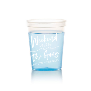 ForYourParty's elegant White 16 oz Stadium Cup with Matte Periwinkle Ink Cup has a Wave Flourish graphic and is good for use in Beach/Nautical, Accents themed parties and can be personalized to match your party's exact theme and tempo.