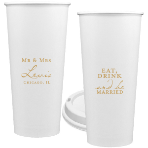 Our personalized Gold Ink 12 oz Paper Coffee Cups with Lid with Gold Ink Cup Ink Colors will impress guests like no other. Make this party unforgettable.
