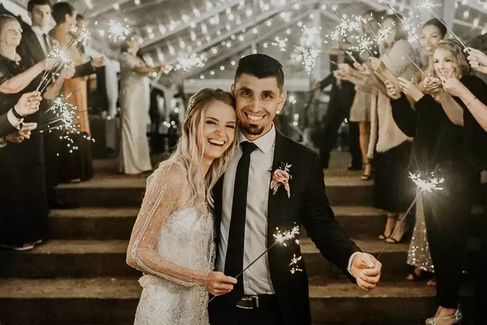 That warm just married sparklers glow