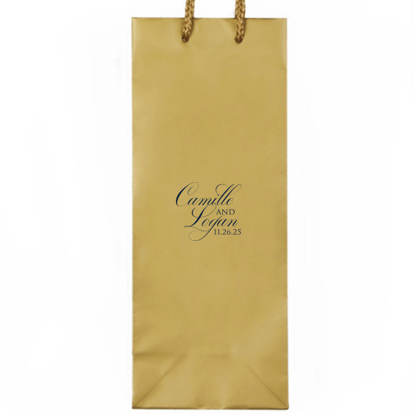 Our personalized Taupe Gift Bag with Matte Navy Foil will make your guests swoon. Personalize your party's theme today.