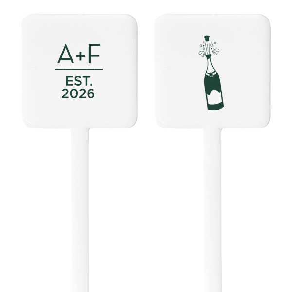 ForYourParty's chic Matte Spruce Rectangle Stir Stick with Matte Spruce Foil Color has a Champagne Bottle graphic and is good for use in Drinks, Wedding themed parties and couldn't be more perfect. It's time to show off your impeccable taste.