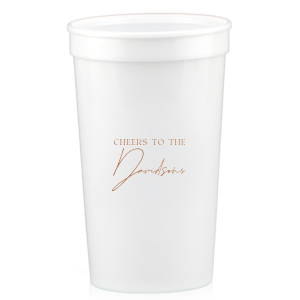 Raise a toast with the Boho Terracotta Cheers to the Wedding Cup, where rustic meets refinement. The phrase "Cheers to the" is beautifully presented in a classic serif font, inviting you to inscribe the couple's surname below in a sophisticated script. A cup that embodies the warmth and subtle drama of your autumnal nuptials.