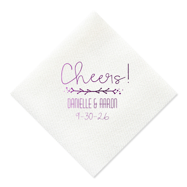 ForYourParty's personalized Lavender Linen Like Cocktail Napkin with Shiny Amethyst Foil has a Leaf Vine graphic and is good for use in Frames themed parties and can be personalized to match your party's exact theme and tempo.