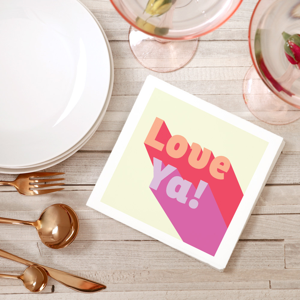 Love Ya! bold colors in reds, purples and yellows