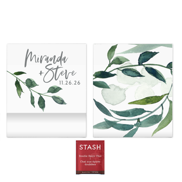 If you are looking for a unique wedding favor to give your guests, this beautiful tea bag holder is a memorable gift. Customize your wedding favor with the couple's names and the date of your event. You can select the favor of tea from four delicious Stash Tea options. 