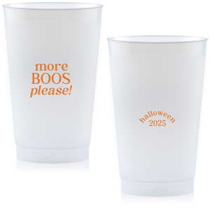 Celebrate Halloween with the More Boos Please Cup. Personalize with the year, and get ready to cheers in style with this modern Halloween party accessory. Perfect for office Halloween parties or at home spooky events. 