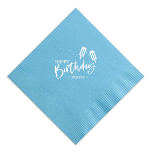 Chill out with the Popsicle Birthday Napkin. Featuring two whimsical popsicles above a bold "Happy Birthday" message, this design sprinkles fun and coolness throughout your celebration. Perfect for adding a refreshing touch to the birthday bash!