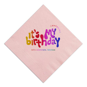 Celebrate your birthday in style! This groovy birthday napkin will bring the party at your event. Personalize with your name. 