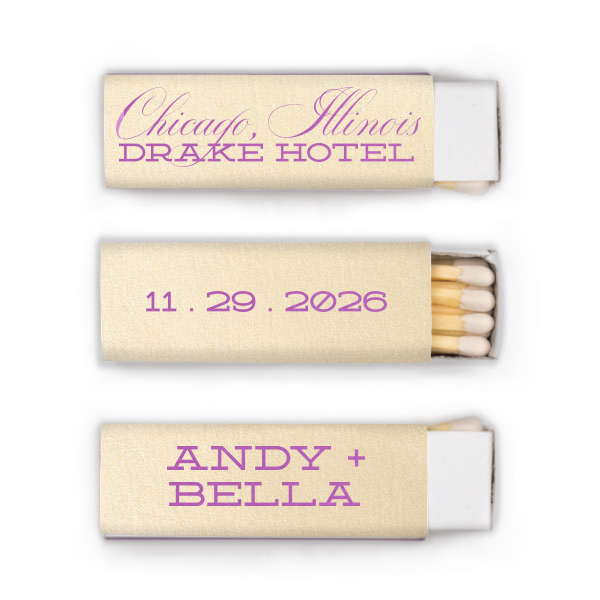 Spark personalized fun with the Modern Text Matchbox a three-sided canvas for your bespoke text. Mix and match fonts, from script to bold, to detail your love story in a playful, modern way on this unique matchbox.