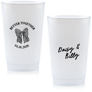 Celebrate the perfect pairing with the Better Together Bow Wedding Cup, featuring the couple's names in a romantic script and the wedding date, complemented by "Better Together" alongside a charming bow illustration. A sweet toast to unity and love on your big day.