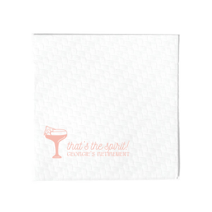 Embrace good vibes with the That's The Spirit Napkin, perfect for any festive occasion. The design showcases a delightful cocktail complete with a tiny umbrella, while the phrase "That's the Spirit!" in flowing script captures the essence of celebration. Personalize with your name below, making it ideal for birthday bashes, retirement send-offs, or wedding receptions.