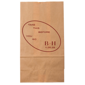 Send home memories with the Ringed Couple Initials Bag. The elegant design is perfect for sending treats and mementos home with honored guests. Featured in our Burgundy Wedding theme, match your special occasion with any number of stylish products to create a cohesive vision. 