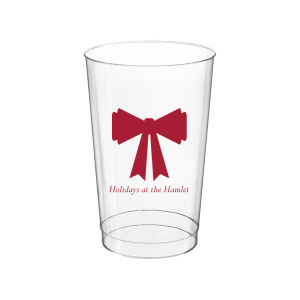 Stock up with supplies needed for seasonal spirits with the Holiday Bow Cup. Available in a wide variety of styles to best suite your function, the classic design is paired with customizable text. Your party is sure to be the highlight of the year!
