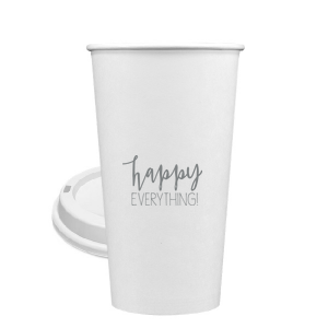 ForYourParty's personalized Matte Slate Gray Ink 12 oz Paper Coffee Cup with Lid has a Happy everything graphic and is good for use in Words, Holiday, Birthday themed parties and will look fabulous with your unique touch. Your guests will agree!
