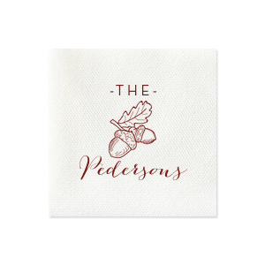 Personalized Moss Green Linen Like Dinner Napkin with Matte Merlot Imprint Foil Color has a Forest graphic and is good for use in Rustic, Nature themed parties and are a must-have for your next event—whatever the celebration!