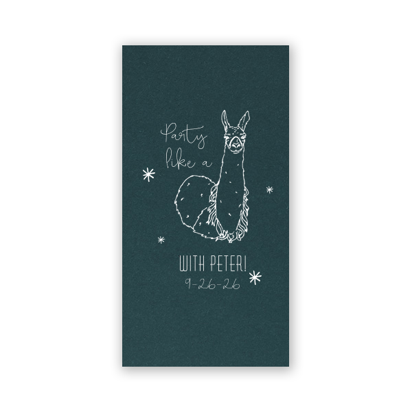 ForYourParty's elegant Poptone Teal/Peacock Party Pocket with Matte White Foil has a Party Llama graphic and is good for use in Animals, Kid Birthday, Birthday themed parties and will make your guests swoon. Personalize your party's theme today.
