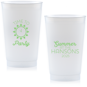 Our personalized Frost Flex Cup with Matte Key Lime Ink Cup Ink Colors has a Sun  graphic and is good for use in Beach, Pool and Nautical themed parties and will make your guests swoon. Personalize your party's theme today.