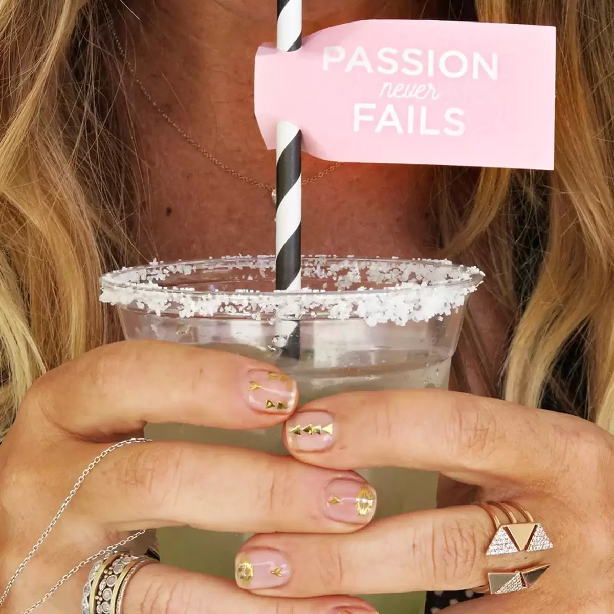 personalized straw flag and poolside margarita