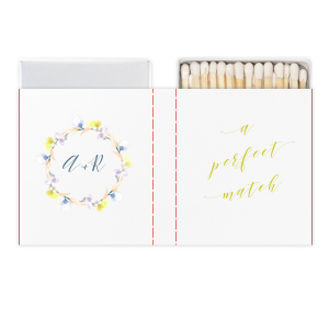 ForYourParty's chic White Classic Custom Photo Matchbox with Matte Stone Blue Ink Digital Print Colors and Matte Chartreuse Ink Digital Print Colors can be customized to complement every last detail of your party.