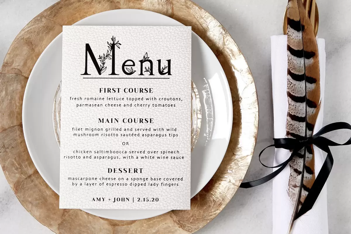 animal print inspired wedding dinner menu for your winter wedding